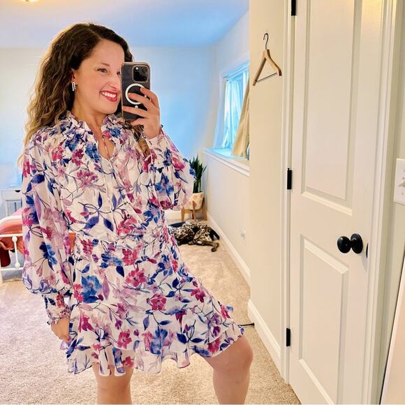 NWT MISA Los Angeles Purple Blue Floral Mini Dress Small - Picture 1 of 12